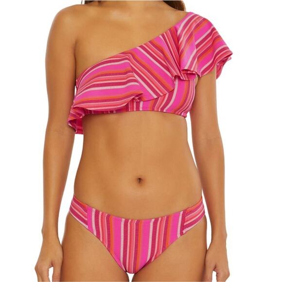 Trina Turk Marai Ruffle One Shoulder Bikini Top & French Hipster Size 8 - Picture 1 of 8